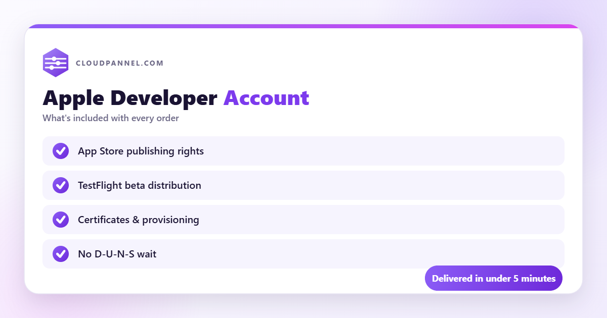 Buy Apple Developer Account from CloudPannel — what is included with every order